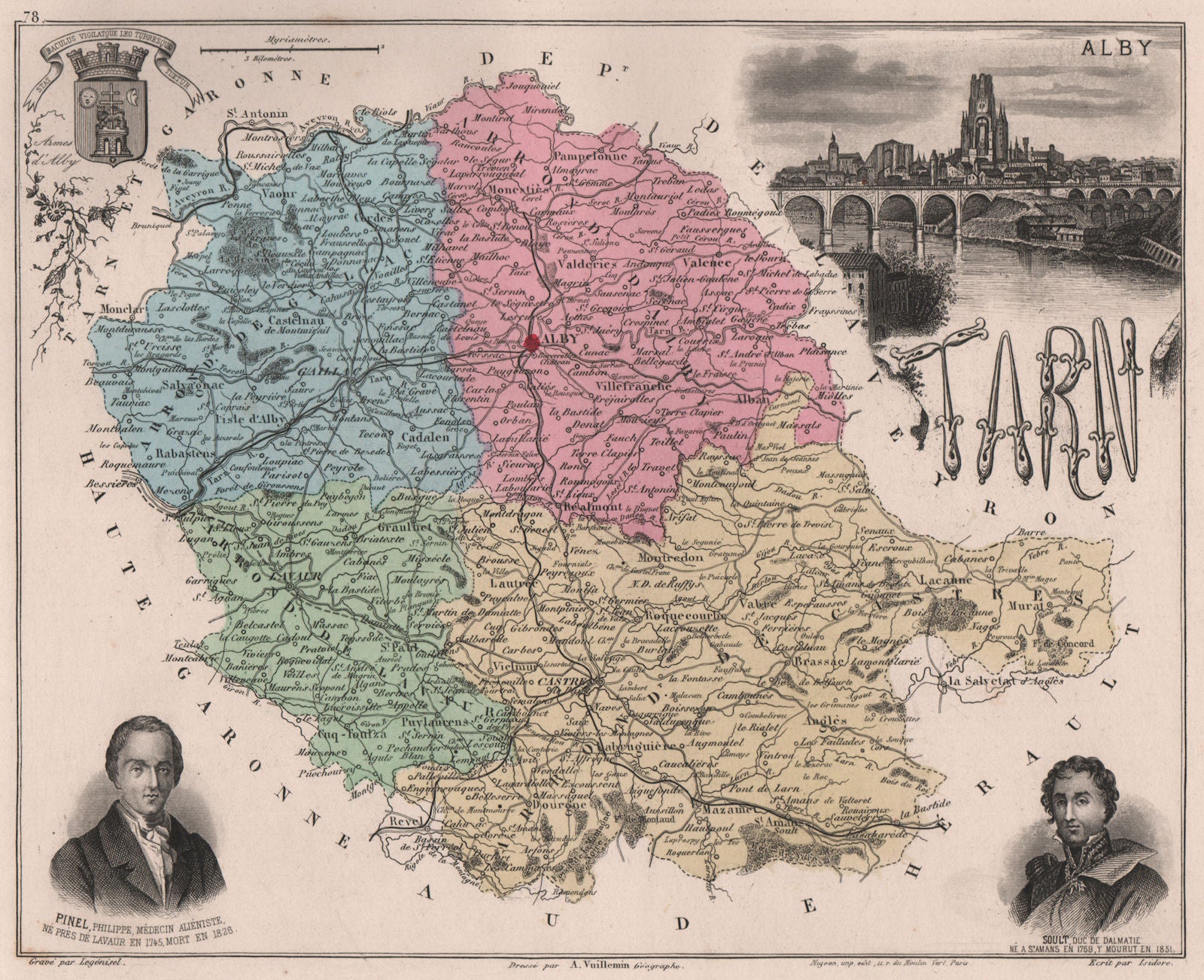 TARN. Département. Albi. Pinel. Soult. VUILLEMIN 1879 old antique map chart